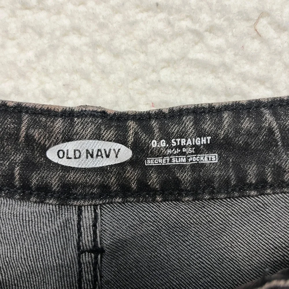 Old Navy Jeans‎ Womens 4 Black OG Straight High Rise Blackberry Distressed Denim